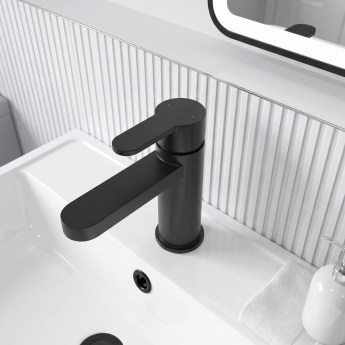 Delphi Loop Matt Black Mono Basin Mixer Tap (inc Press Top Waste) | Product Image