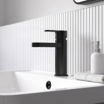 Delphi Loop Matt Black Mono Basin Mixer Tap (inc Press Top Waste) | Product Image