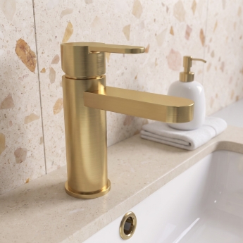 Delphi Loop Brushed Brass Mono Basin Mixer Tap (inc Push Button Waste) | Product Image