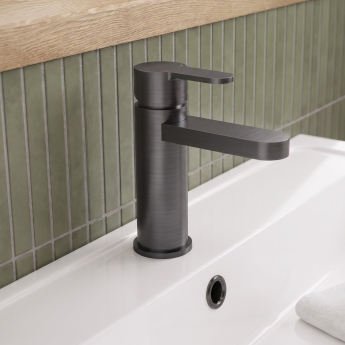 Delphi Loop Brushed Pewter Mono Basin Mixer Tap (inc Press Top Waste) | Product Image