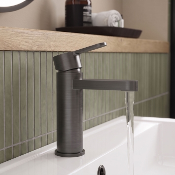 Delphi Loop Brushed Pewter Mono Basin Mixer Tap (inc Press Top Waste) | Product Image
