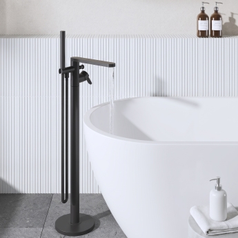 Delphi Loop Matt Black Freestanding Bath Shower Mixer Tap (inc Kit) | Product Image