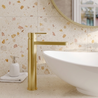Delphi Loop Brushed Brass Tall Mono Basin Mixer Tap | Product Image