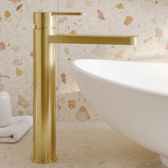 Delphi Loop Brushed Brass Tall Mono Basin Mixer Tap | Product Image