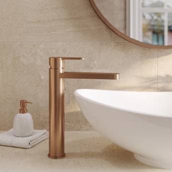 Delphi Loop Brushed Bronze Tall Mono Basin Mixer Tap | Product Image