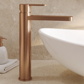 Delphi Loop Brushed Bronze Tall Mono Basin Mixer Tap | Product Image