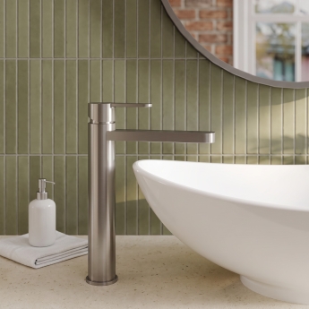 Delphi Loop Brushed Pewter Tall Mono Basin Mixer Tap | Product Image