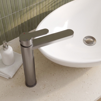 Delphi Loop Brushed Pewter Tall Mono Basin Mixer Tap | Product Image