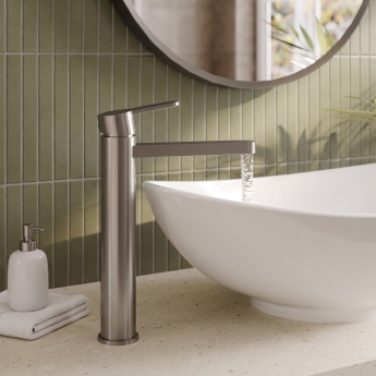 Delphi Loop Brushed Pewter Tall Mono Basin Mixer Tap | Product Image