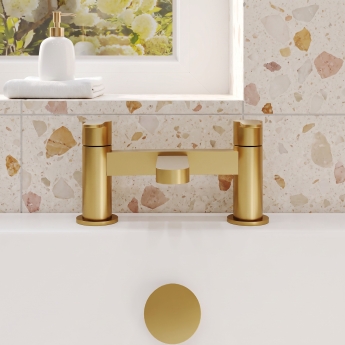 Delphi Loop Brushed Brass Pillar Mounted Bath Filler Tap | Product Image