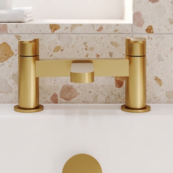Delphi Loop Brushed Brass Pillar Mounted Bath Filler Tap | Product Image