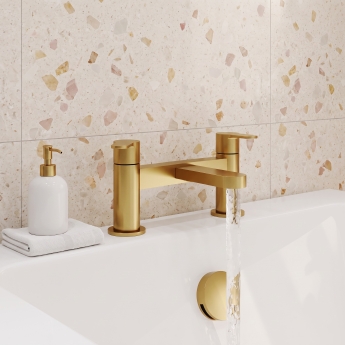 Delphi Loop Brushed Brass Pillar Mounted Bath Filler Tap | Product Image