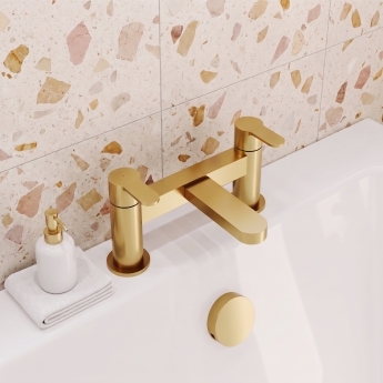 Delphi Loop Brushed Brass Pillar Mounted Bath Filler Tap | Product Image