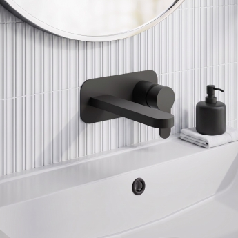 Delphi Loop Matt Black 2-Hole Wall Mounted Basin Mixer Tap (inc Backplate) | Product Image