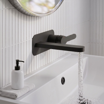 Delphi Loop Matt Black 2-Hole Wall Mounted Basin Mixer Tap (inc Backplate) | Product Image