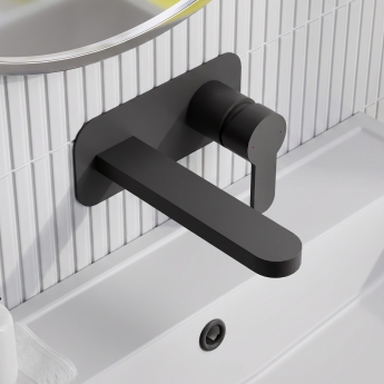 Delphi Loop Matt Black 2-Hole Wall Mounted Basin Mixer Tap (inc Backplate) | Product Image