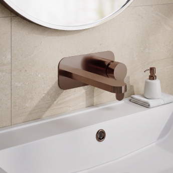 Delphi Loop Brushed Bronze 2-Hole Wall Mounted Basin Mixer Tap (inc Backplate) | Product Image