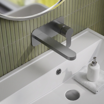 Delphi Loop Brushed Pewter 2-Hole Wall Mounted Basin Mixer Tap (inc Backplate) | Product Image