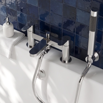 Delphi Loop Chrome Pillar Mounted Bath Shower Mixer Tap (inc Kit) | Product Image