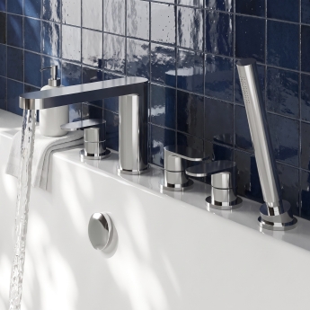 Delphi Loop Chrome 5-Hole Pillar Mounted Bath Shower Mixer Tap | Product Image