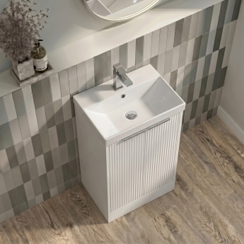 Delphi Lyra Satin White 500mm 2-Door Floor Standing Waterproof Vanity Unit with Basin | Product Image