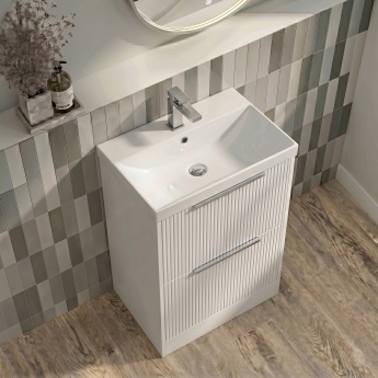 Delphi Lyra Satin White 600mm 2-Drawer Floor Standing Waterproof Vanity Unit with Basin | Product Image