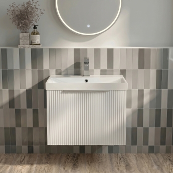 Delphi Lyra Satin White 500mm 1-Drawer Wall Hung Waterproof Vanity Unit with Basin | Product Image