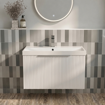 Delphi Lyra Satin White 600mm 1-Drawer Wall Hung Waterproof Vanity Unit with Basin | Product Image