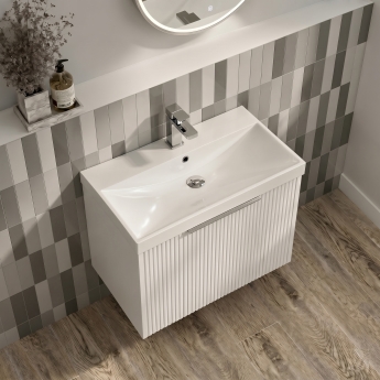 Delphi Lyra Satin White 600mm 1-Drawer Wall Hung Waterproof Vanity Unit with Basin | Product Image