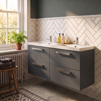 Delphi Modulo 1200mm 4-Drawer Wall Hung Vanity Unit (inc Twin Basin) | Product Image