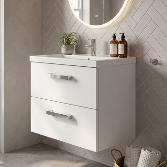 Delphi Modulo 600mm 2-Drawer Wall Hung Vanity Unit (inc Basin) | Product Image