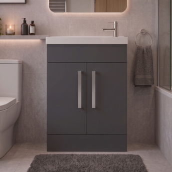 Delphi Modulo Slimline 600mm 2-Door Floor Standing Vanity Unit (inc Basin) | Product Image