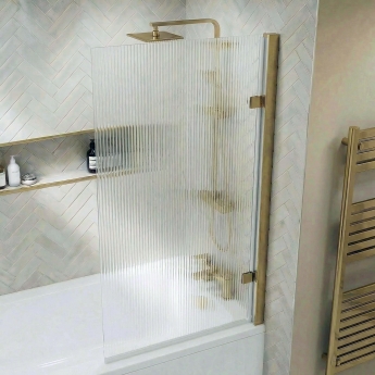 Delphi Muse Fluted Brushed Brass Square Top Bath Screen 1520mm x 830mm - 8mm Glass | Product Image