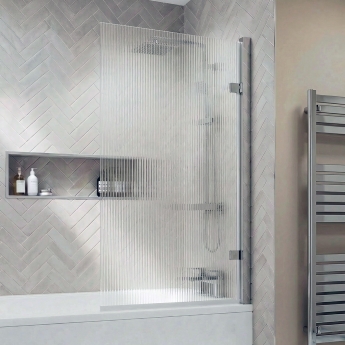 Delphi Muse Fluted Chrome Square Top Bath Screen 1520mm x 830mm - 8mm Glass | Product Image