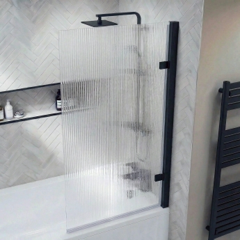 Delphi Muse Fluted Matt Black Square Top Bath Screen 1520mm x 830mm - 8mm Glass | Product Image