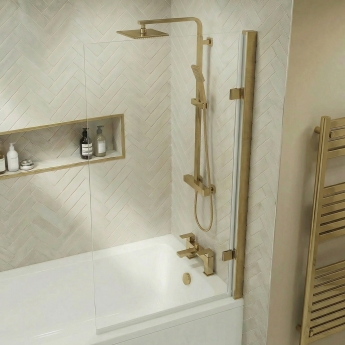 Delphi Muse Brushed Brass Square Top Bath Screen 1520mm x 830mm - 8mm Glass | Product Image