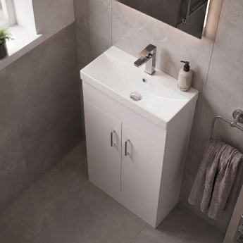 Delphi Nebula Compact 550mm 2-Door Floor Standing Vanity Unit with Basin | Product Image