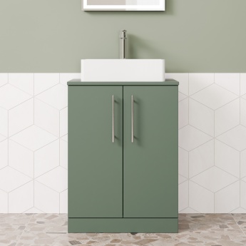Delphi Nordic Green 600mm 2-Door Floor Standing Countertop Vanity Unit | Product Image