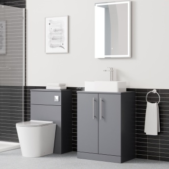 Delphi Nordic Grey 600mm 2-Door Floor Standing Countertop Vanity Unit | Product Image