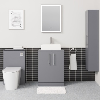 Delphi Nordic Grey 600mm 2-Door Floor Standing Countertop Vanity Unit | Product Image