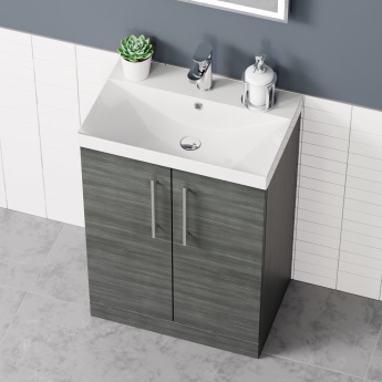 Delphi Nordic Anthracite 600mm 2-Door Floor Standing Vanity Unit (inc Basin) | Product Image