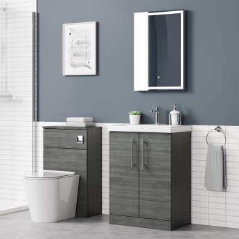 Delphi Nordic Anthracite 600mm 2-Door Floor Standing Vanity Unit (inc Basin) | Product Image