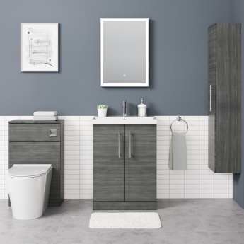 Delphi Nordic Anthracite 600mm 2-Door Floor Standing Vanity Unit (inc Basin) | Product Image