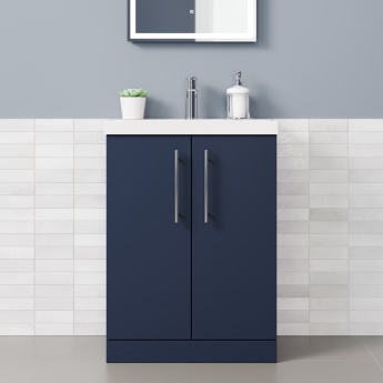 Delphi Nordic Midnight Blue 600mm 2-Door Floor Standing Vanity Unit (inc Basin) | Product Image