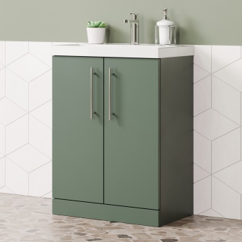 Delphi Nordic Green 600mm 2-Door Floor Standing Vanity Unit (inc Basin) | Product Image