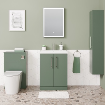 Delphi Nordic Green 600mm 2-Door Floor Standing Vanity Unit (inc Basin) | Product Image