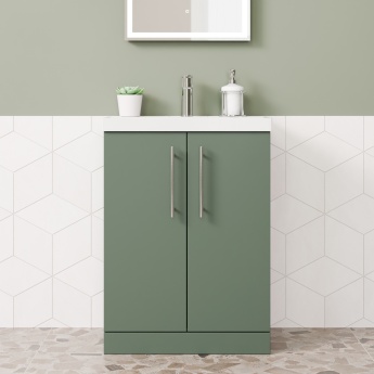 Delphi Nordic Green 600mm 2-Door Floor Standing Vanity Unit (inc Basin) | Product Image