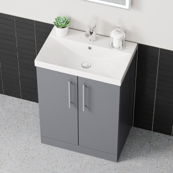 Delphi Nordic Grey 600mm 2-Door Floor Standing Vanity Unit (inc Basin) | Product Image