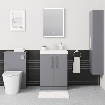 Delphi Nordic Grey 600mm 2-Door Floor Standing Vanity Unit (inc Basin) | Product Image