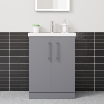 Delphi Nordic Grey 600mm 2-Door Floor Standing Vanity Unit (inc Basin) | Product Image